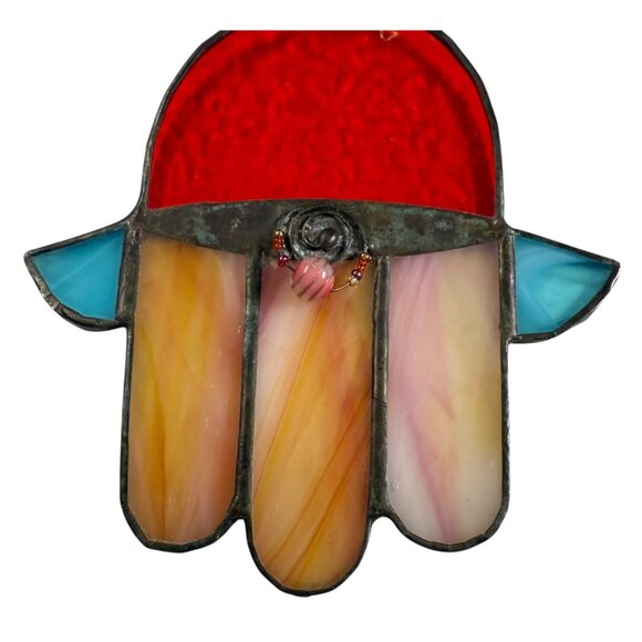 Stained Glass Hamsa Hand Suncatcher Bead Accents Jewish Window Decor Gift 6" - Picture 3 of 12